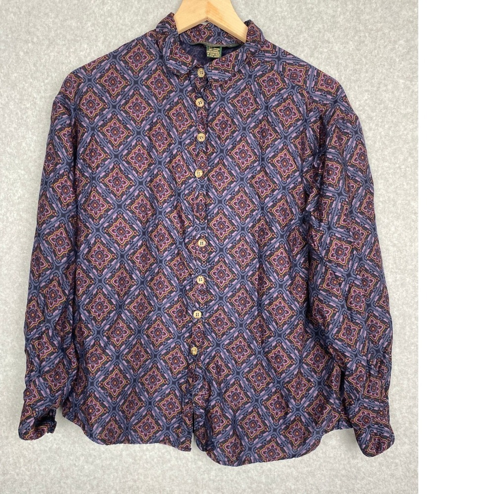 Bushwacker Mens Geometric Print Button Down Shirt Long Sleeve M Made in USA